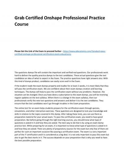 Grab Certified Onshape Professional Practice Course