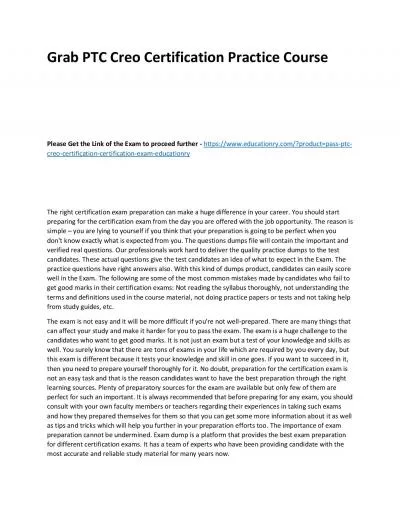 Grab PTC Creo Certification Practice Course