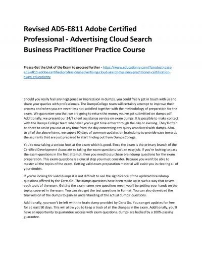 Revised AD5-E811 Adobe Certified Professional - Advertising Cloud Search Business Practitioner Practice Course