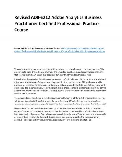 Revised AD0-E212 Adobe Analytics Business Practitioner Certified Professional Practice Course