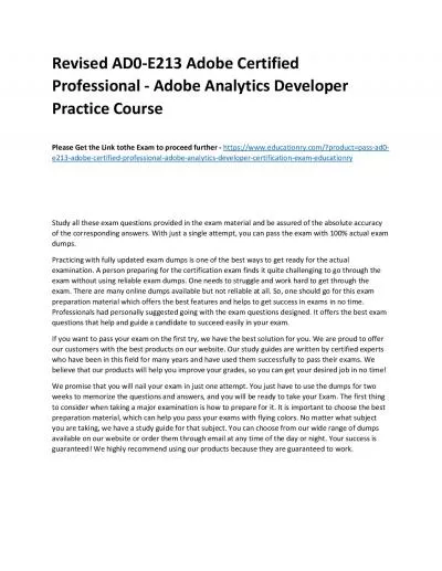 Revised AD0-E213 Adobe Certified Professional - Adobe Analytics Developer Practice Course