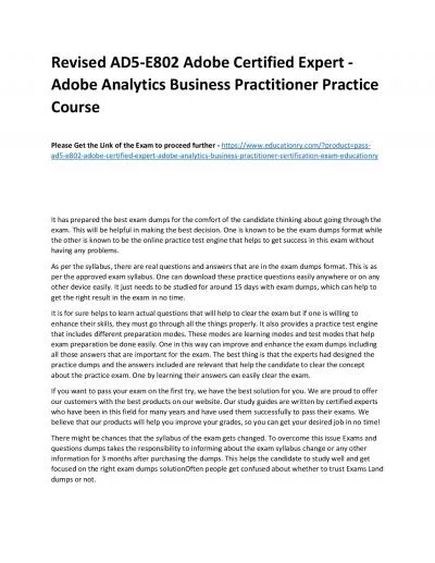 Revised AD5-E802 Adobe Certified Expert - Adobe Analytics Business Practitioner Practice