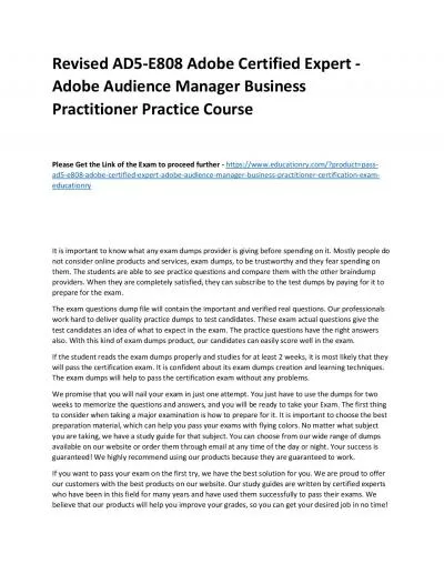 Revised AD5-E808 Adobe Certified Expert - Adobe Audience Manager Business Practitioner Practice Course