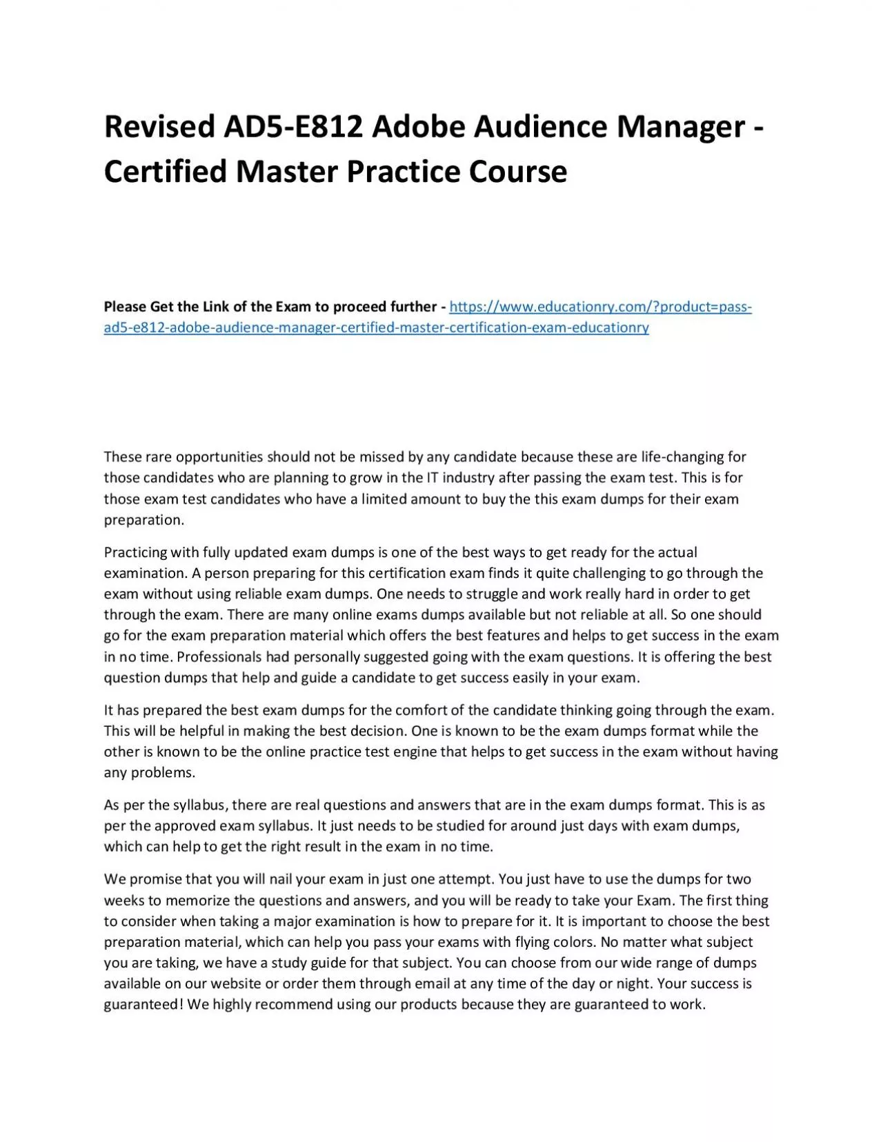 PDF-Revised AD5-E812 Adobe Audience Manager - Certified Master Practice Course