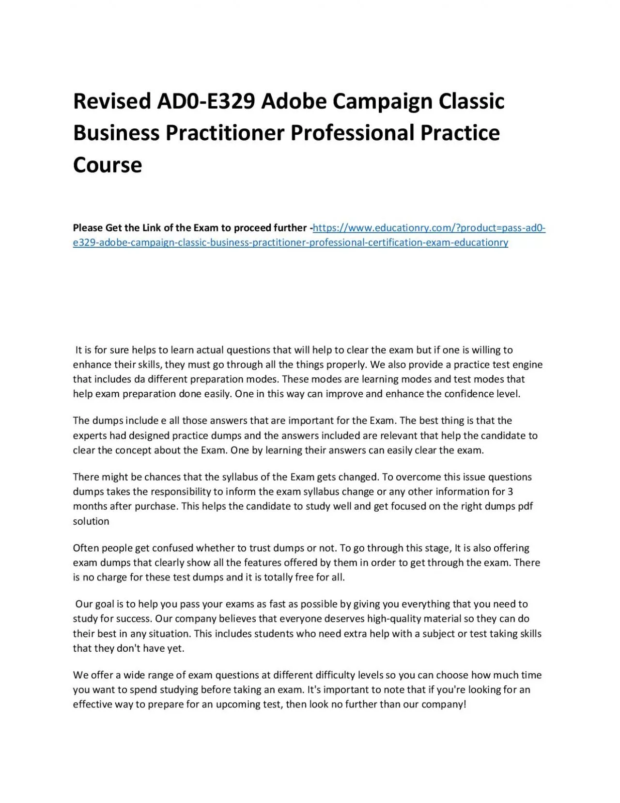 PDF-Revised AD0-E329 Adobe Campaign Classic Business Practitioner Professional Practice Course