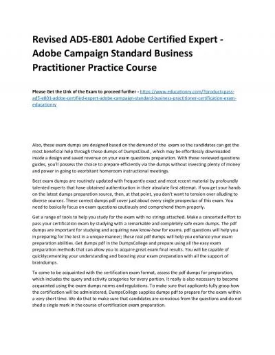 Revised AD5-E801 Adobe Certified Expert - Adobe Campaign Standard Business Practitioner