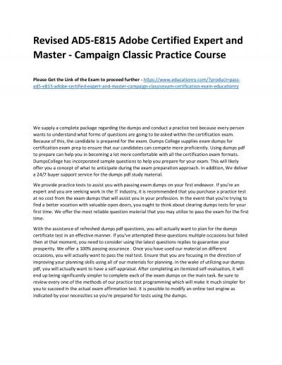 Revised AD5-E815 Adobe Certified Expert and Master - Campaign Classic Practice Course