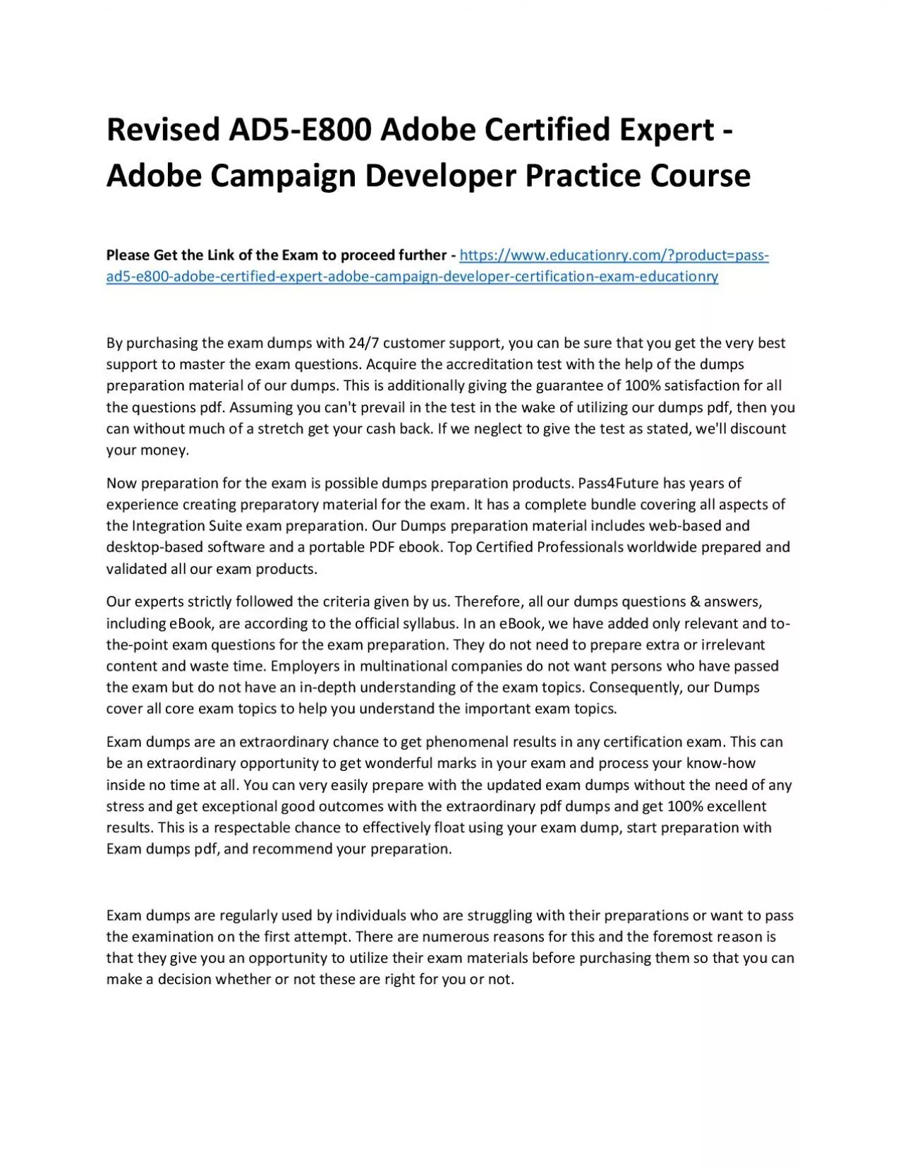 PDF-Revised AD5-E800 Adobe Certified Expert - Adobe Campaign Developer Practice Course