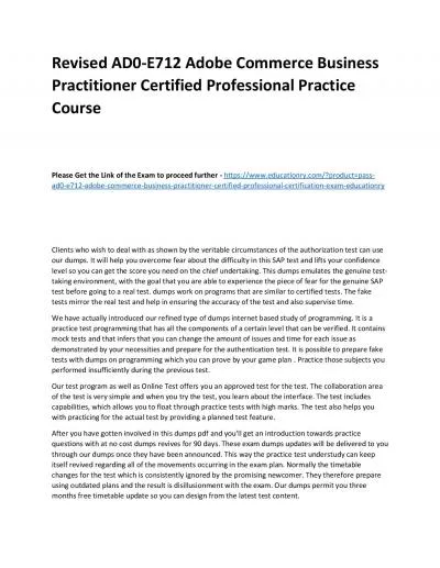 Revised AD0-E712 Adobe Commerce Business Practitioner Certified Professional Practice Course