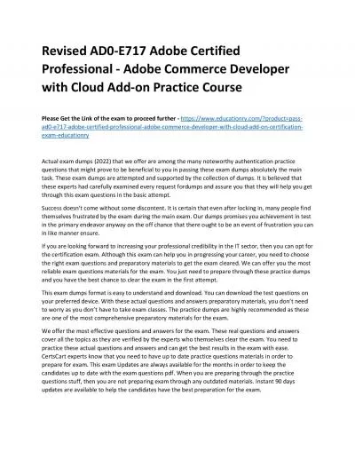 Revised AD0-E717 Adobe Certified Professional - Adobe Commerce Developer with Cloud Add-on