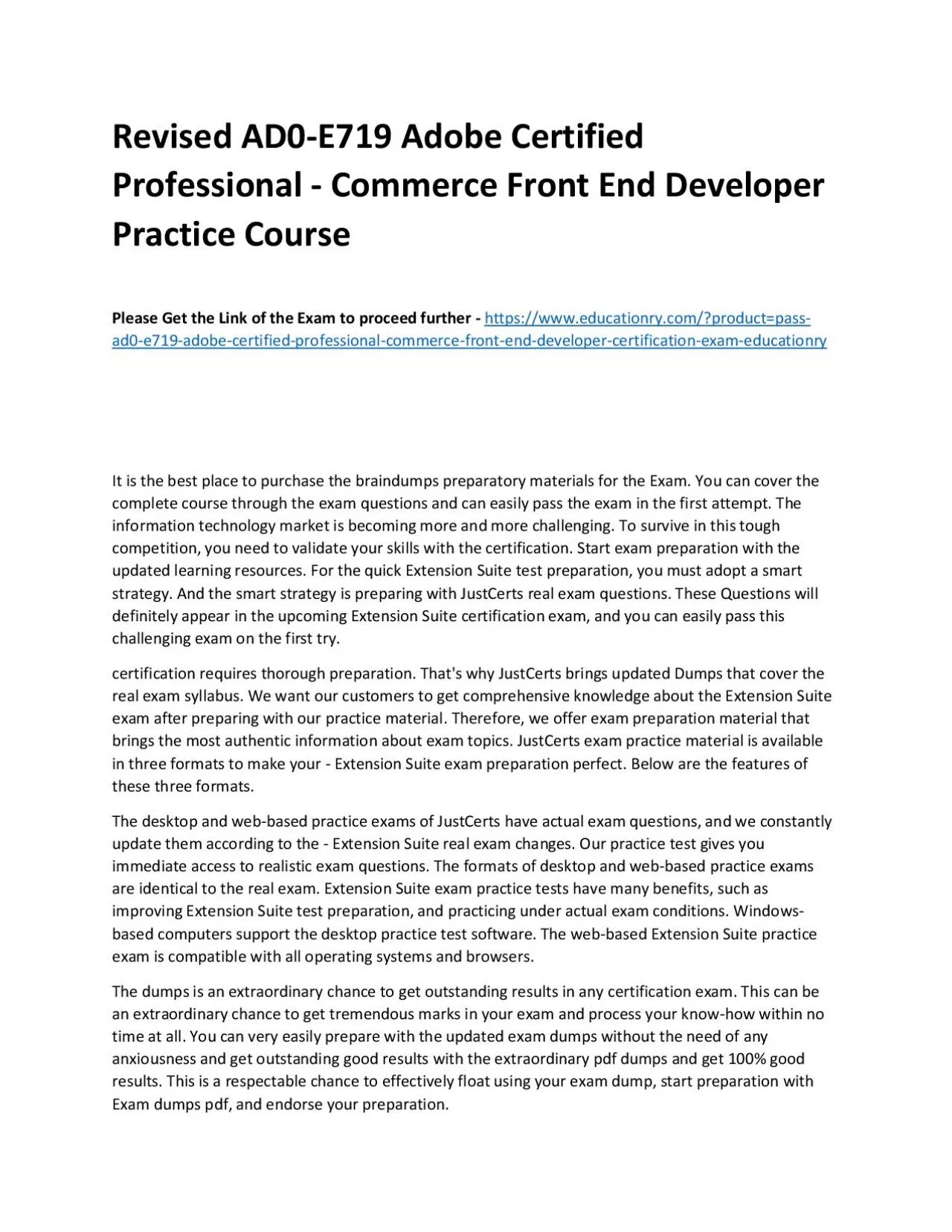 PDF-Revised AD0-E719 Adobe Certified Professional - Commerce Front End Developer Practice