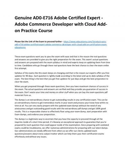 Genuine AD0-E716 Adobe Certified Expert - Adobe Commerce Developer with Cloud Add-on Practice Course