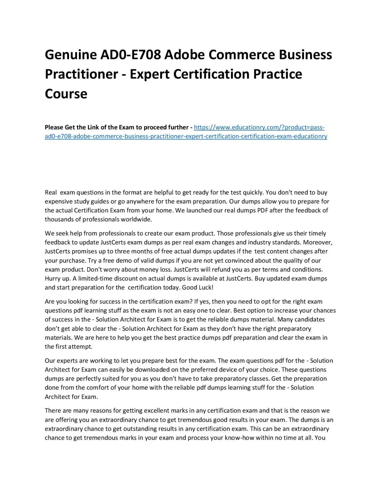 PDF-Genuine AD0-E708 Adobe Commerce Business Practitioner - Expert Certification Practice