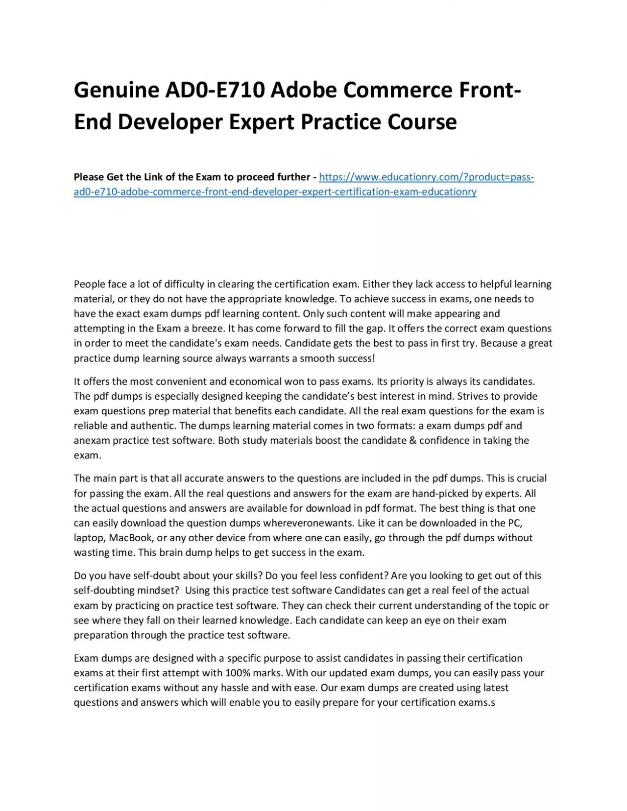 PDF-Genuine AD0-E710 Adobe Commerce Front-End Developer Expert Practice Course