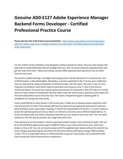 Genuine AD0-E127 Adobe Experience Manager Backend Forms Developer - Certified Professional Practice Course