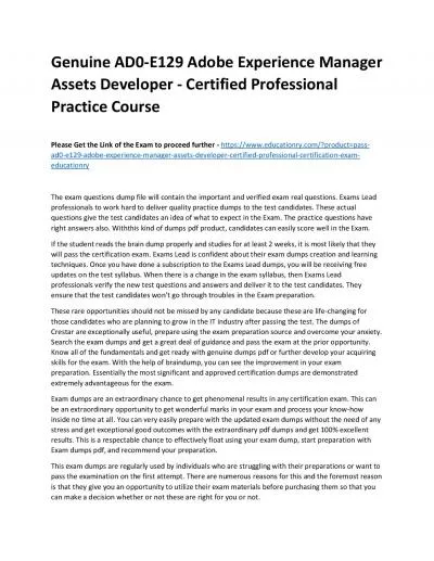 Genuine AD0-E129 Adobe Experience Manager Assets Developer - Certified Professional Practice