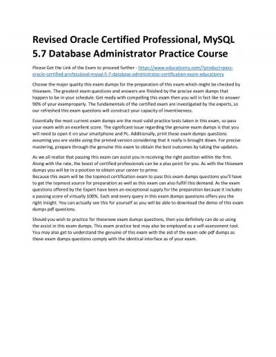 Oracle Certified Professional, MySQL 5.7 Database Administrator