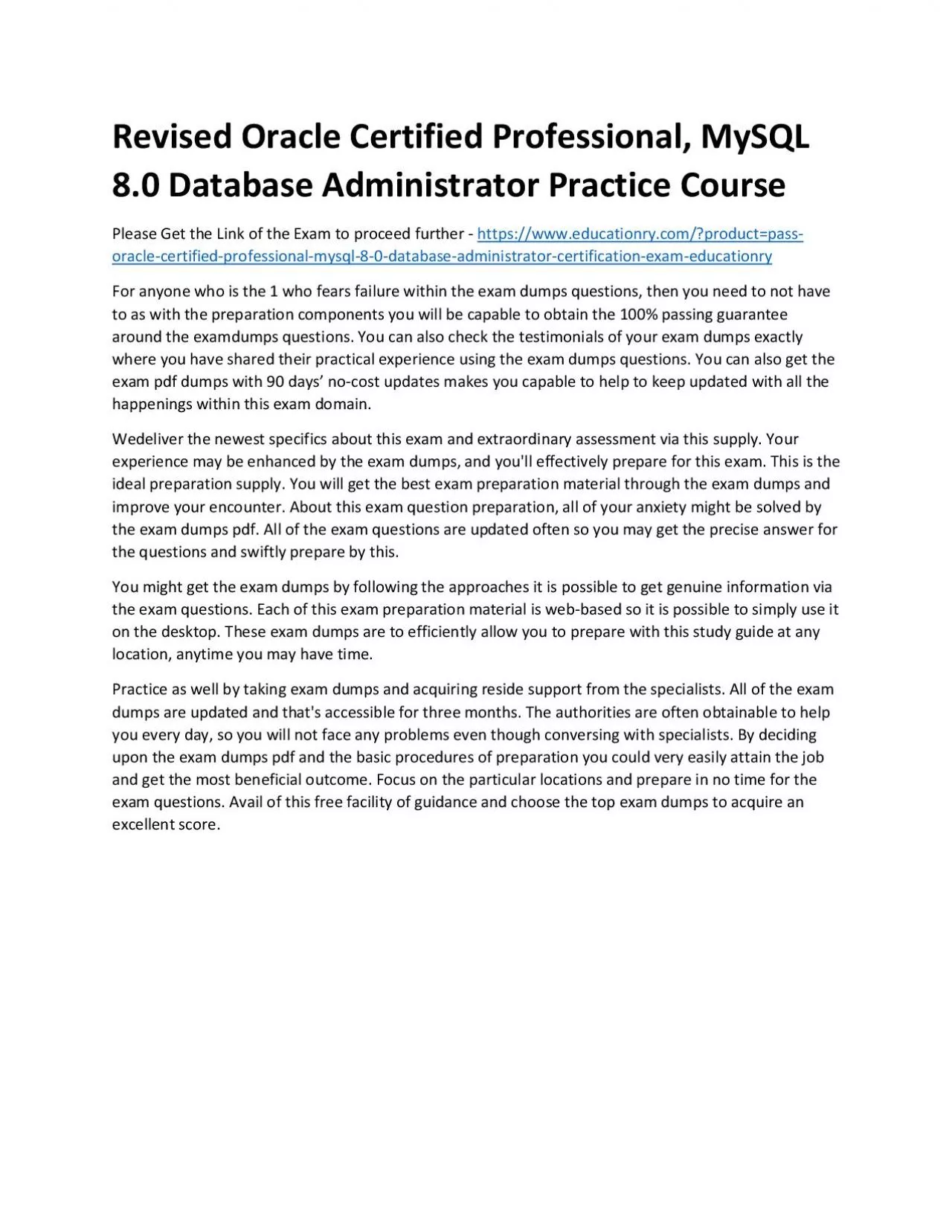 PDF-Oracle Certified Professional, MySQL 8.0 Database Administrator