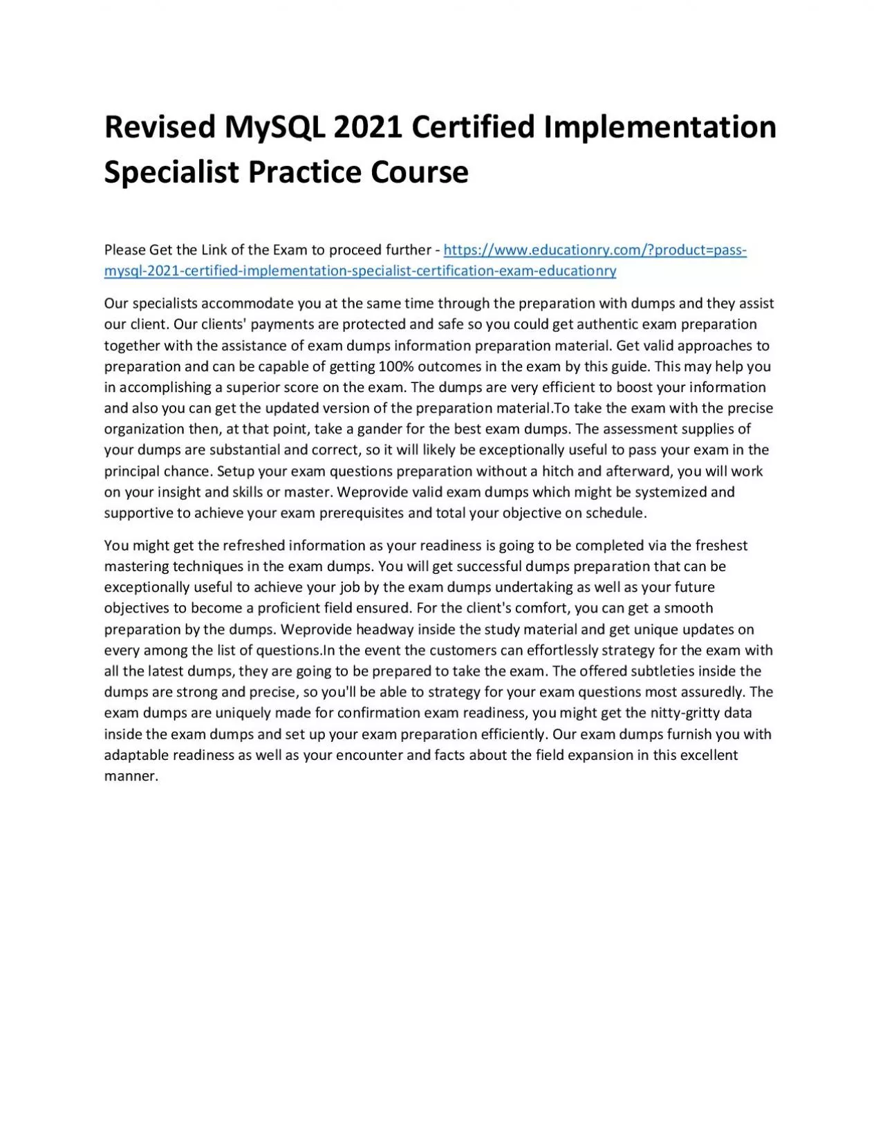 PDF-MySQL 2021 Certified Implementation Specialist