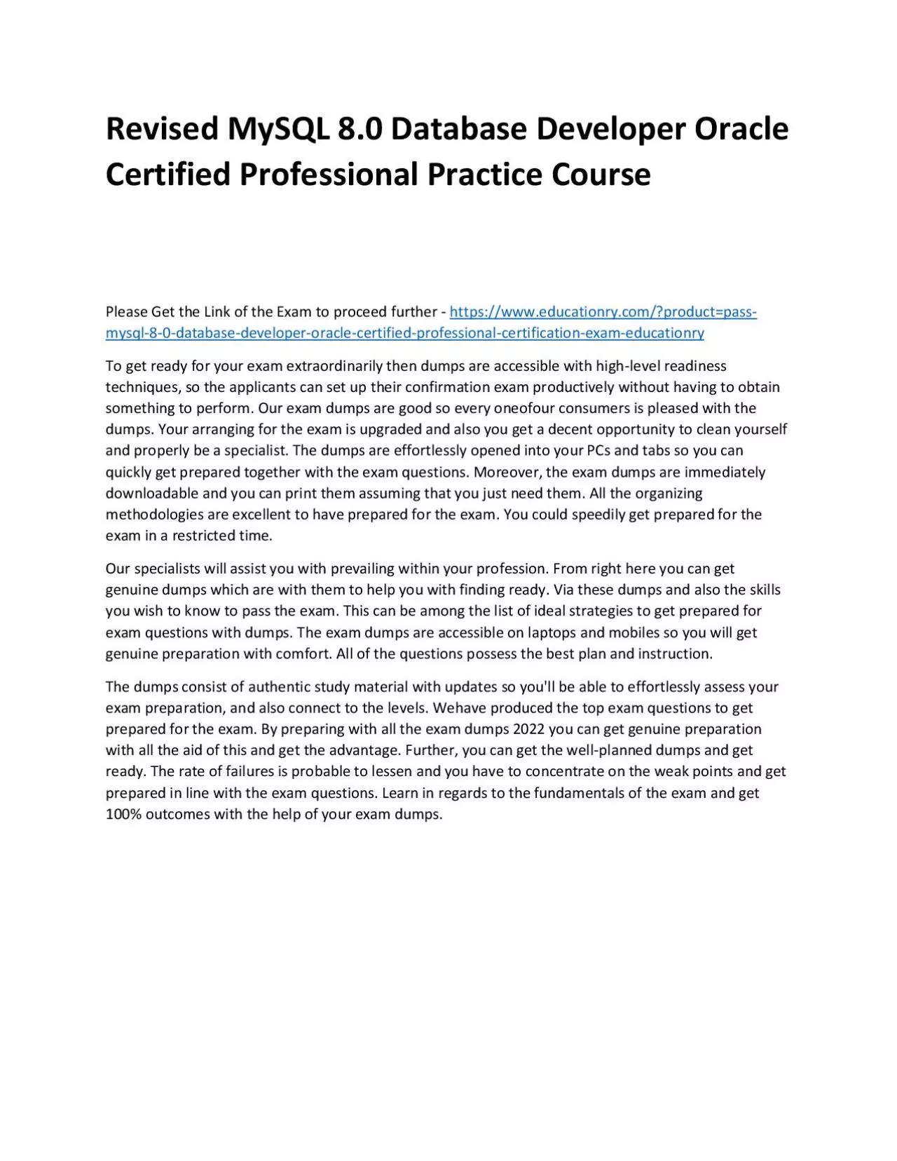 PDF-MySQL 8.0 Database Developer Oracle Certified Professional