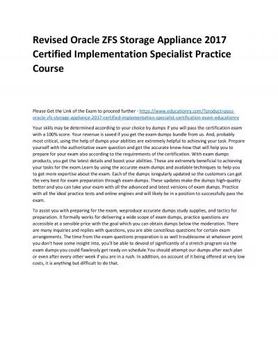 Oracle ZFS Storage Appliance 2017 Certified Implementation Specialist