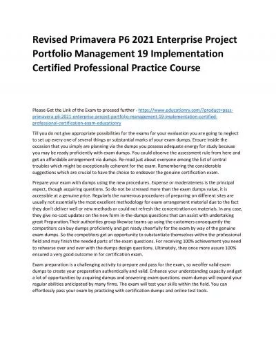 Primavera P6 2021 Enterprise Project Portfolio Management 19 Implementation Certified