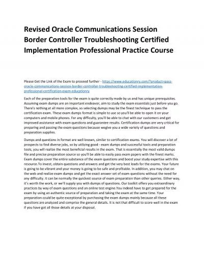 Oracle Communications Session Border Controller Troubleshooting Certified Implementation