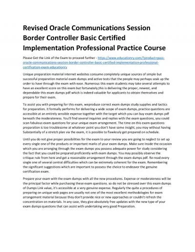 Oracle Communications Session Border Controller Basic Certified Implementation Professional