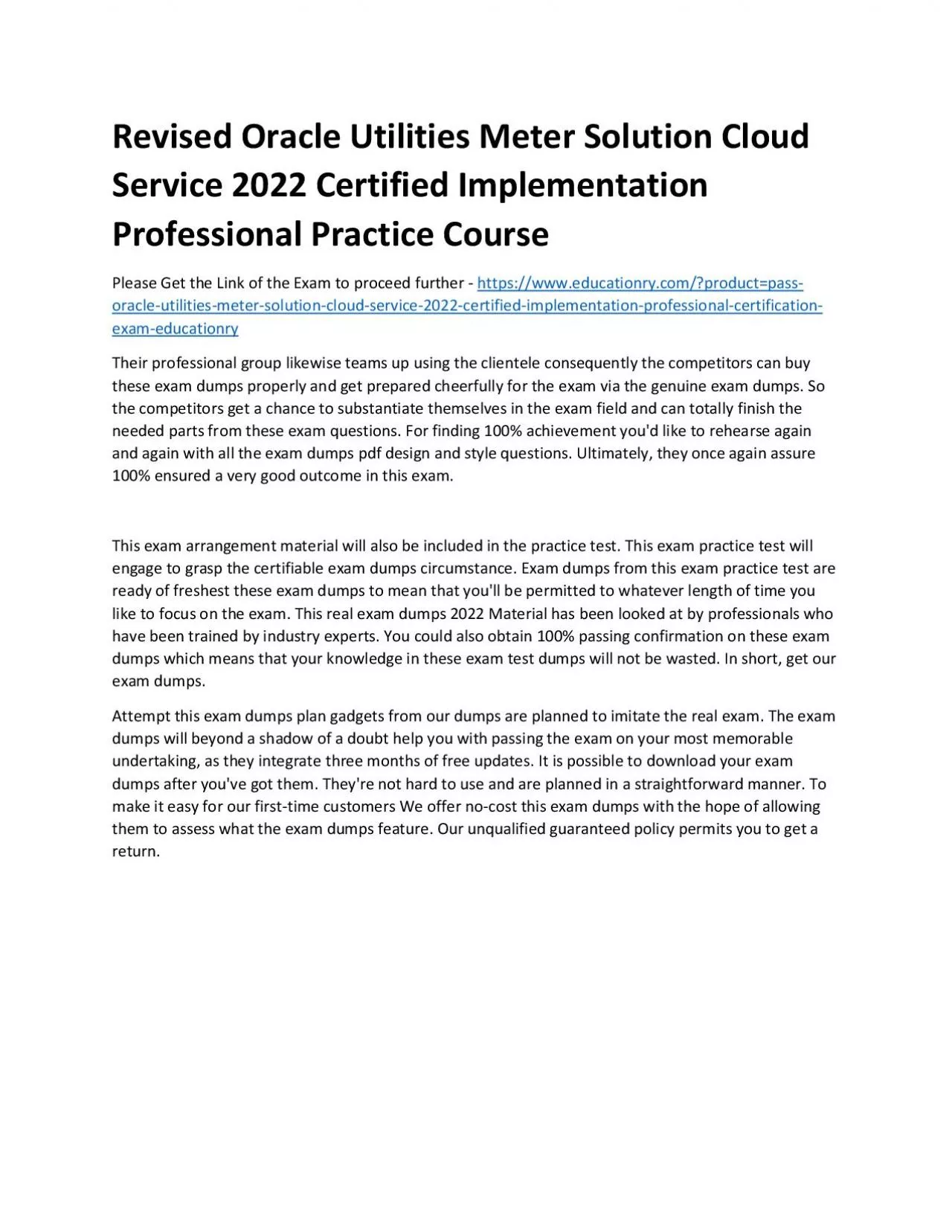 PDF-Oracle Utilities Meter Solution Cloud Service 2022 Certified Implementation Professional