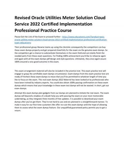 Oracle Utilities Meter Solution Cloud Service 2022 Certified Implementation Professional