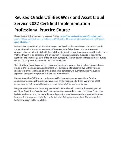 Oracle Utilities Work and Asset Cloud Service 2022 Certified Implementation Professional