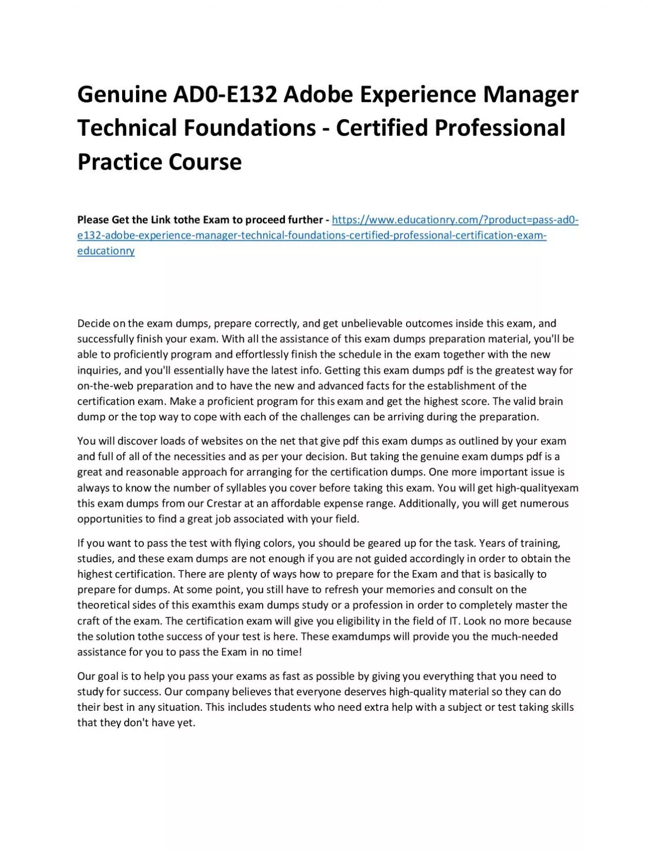 PDF-Genuine AD0-E132 Adobe Experience Manager Technical Foundations - Certified Professional