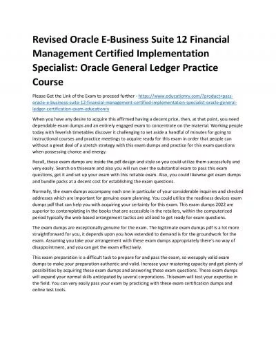 Oracle E-Business Suite 12 Financial Management Certified Implementation Specialist: Oracle