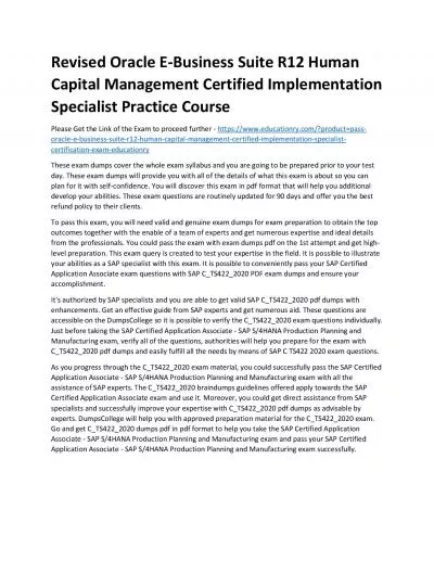 Oracle E-Business Suite R12 Human Capital Management Certified Implementation Specialist