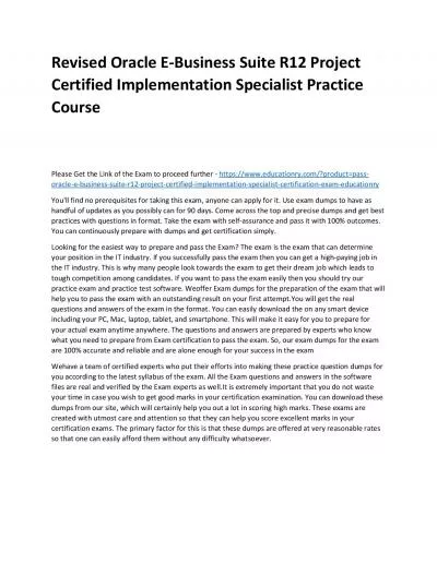 Oracle E-Business Suite R12 Project Certified Implementation Specialist