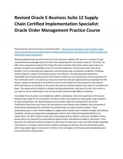 Oracle E-Business Suite 12 Supply Chain Certified Implementation Specialist: Oracle Order Management