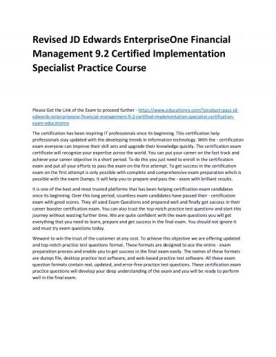 JD Edwards EnterpriseOne Financial Management 9.2 Certified Implementation Specialist