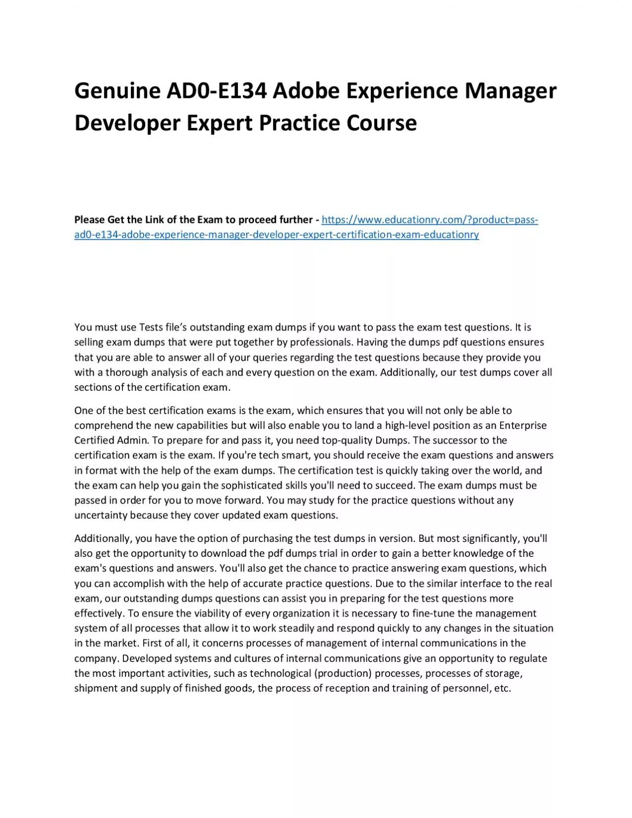 PDF-Genuine AD0-E134 Adobe Experience Manager Developer Expert Practice Course