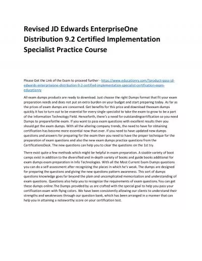 JD Edwards EnterpriseOne Distribution 9.2 Certified Implementation Specialist