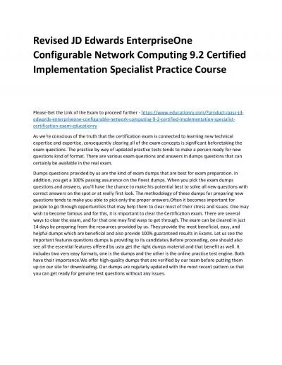 JD Edwards EnterpriseOne Configurable Network Computing 9.2 Certified Implementation Specialist