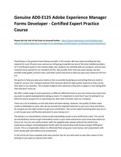 Genuine AD0-E125 Adobe Experience Manager Forms Developer - Certified Expert Practice Course