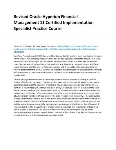 Oracle Hyperion Financial Management 11 Certified Implementation Specialist