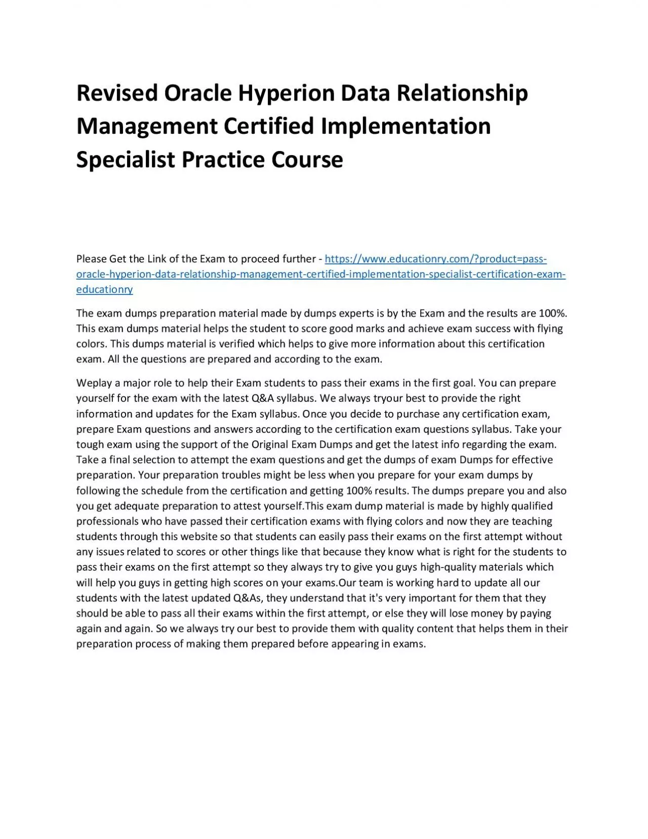 PDF-Oracle Hyperion Data Relationship Management Certified Implementation Specialist