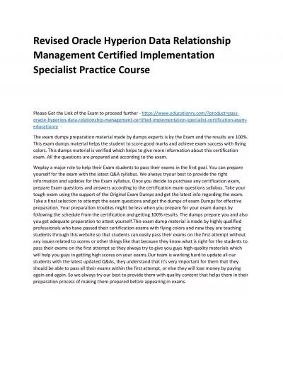 Oracle Hyperion Data Relationship Management Certified Implementation Specialist