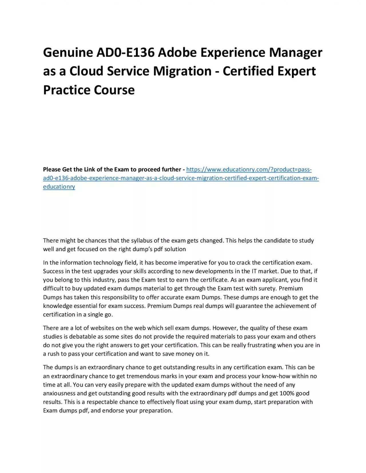 PDF-Genuine AD0-E136 Adobe Experience Manager as a Cloud Service Migration - Certified Expert