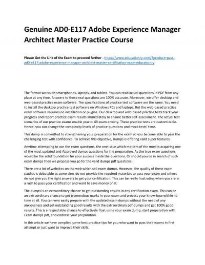 Genuine AD0-E117 Adobe Experience Manager Architect Master Practice Course