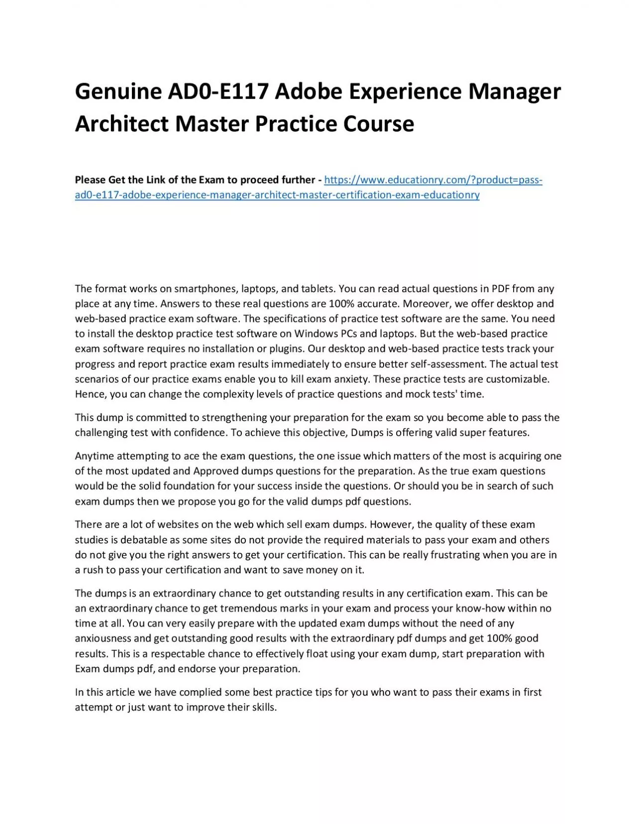 PDF-Genuine AD0-E117 Adobe Experience Manager Architect Master Practice Course