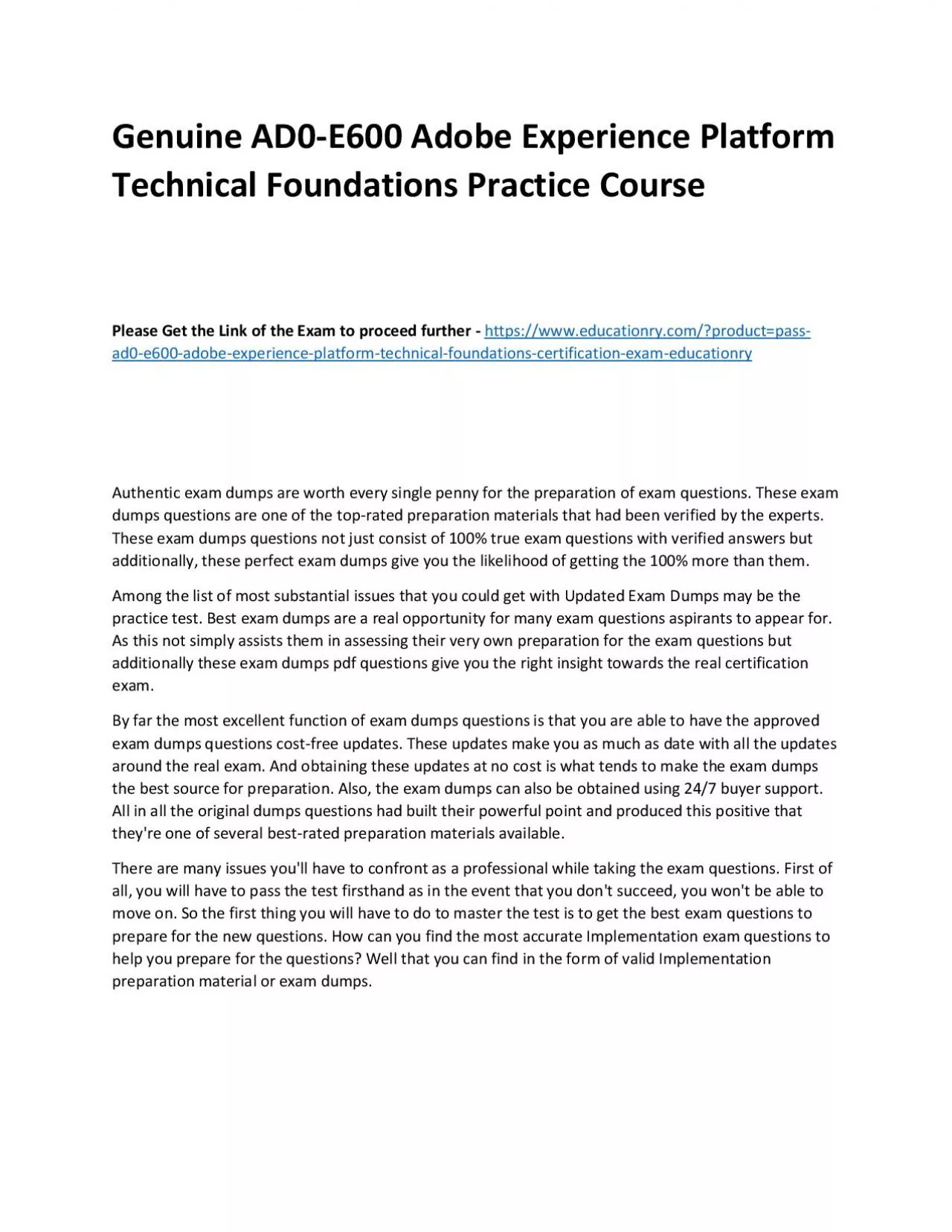 PDF-Genuine AD0-E600 Adobe Experience Platform Technical Foundations Practice Course