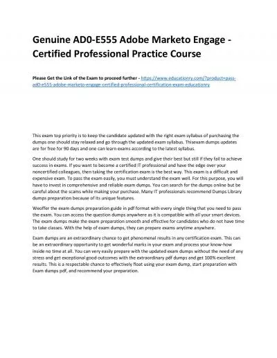 Genuine AD0-E555 Adobe Marketo Engage - Certified Professional Practice Course