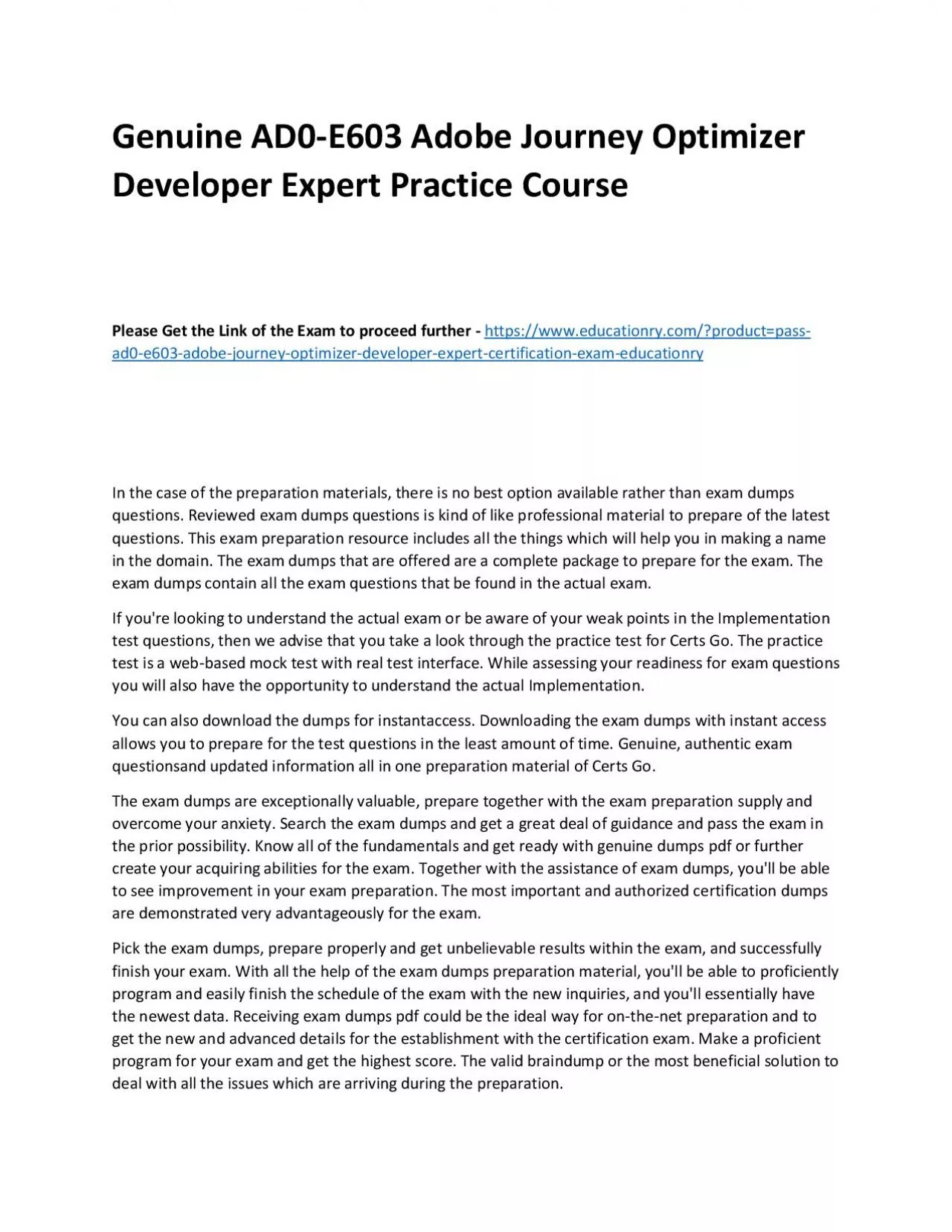 PDF-Genuine AD0-E603 Adobe Journey Optimizer Developer Expert Practice Course